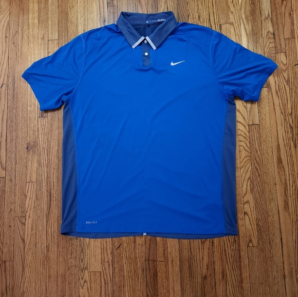 Nike Tiger Woods Mens Golf Polo Shirt Size XL Blue Dri-Fit Perforated - Picture 1 of 8